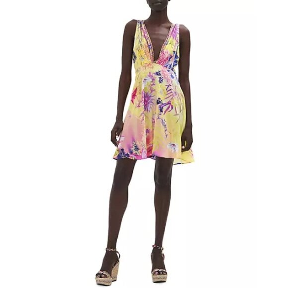 Camilla 'How Does Your Garden Grow' Silk Mini-Dress, Yellow Multi - Picture 2 of 8